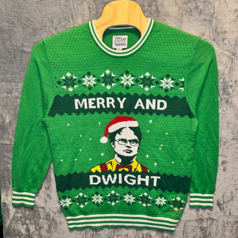 2145 | Tipsy Elves The Office Merry and Dwight Christmas Sweater Green XXL